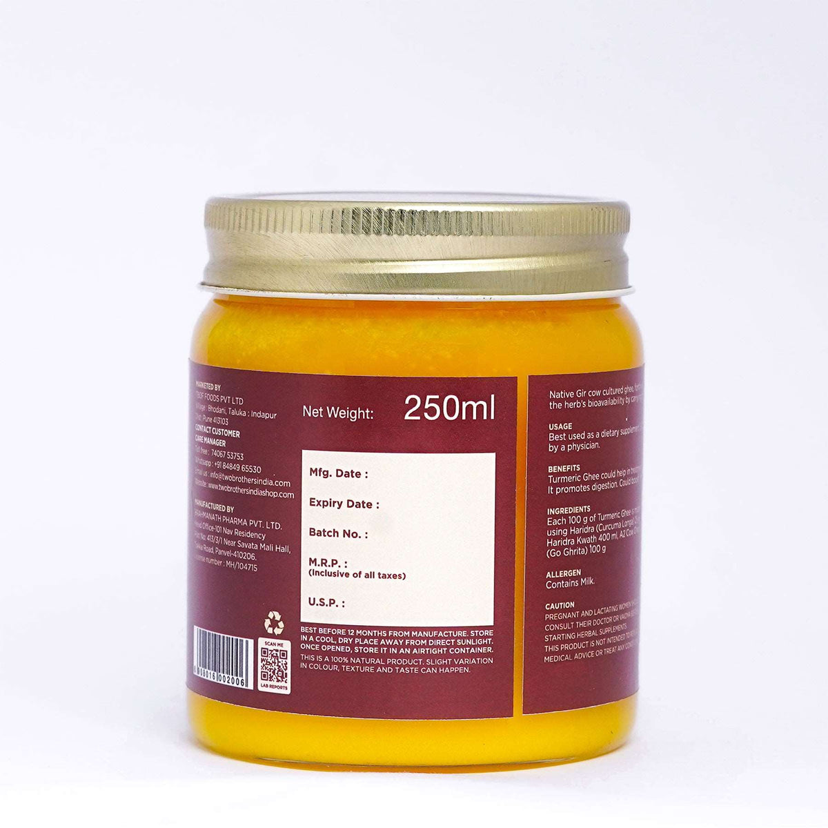 250 - Turmeric Ghee, Ayurvedic Ghee, Handmade 