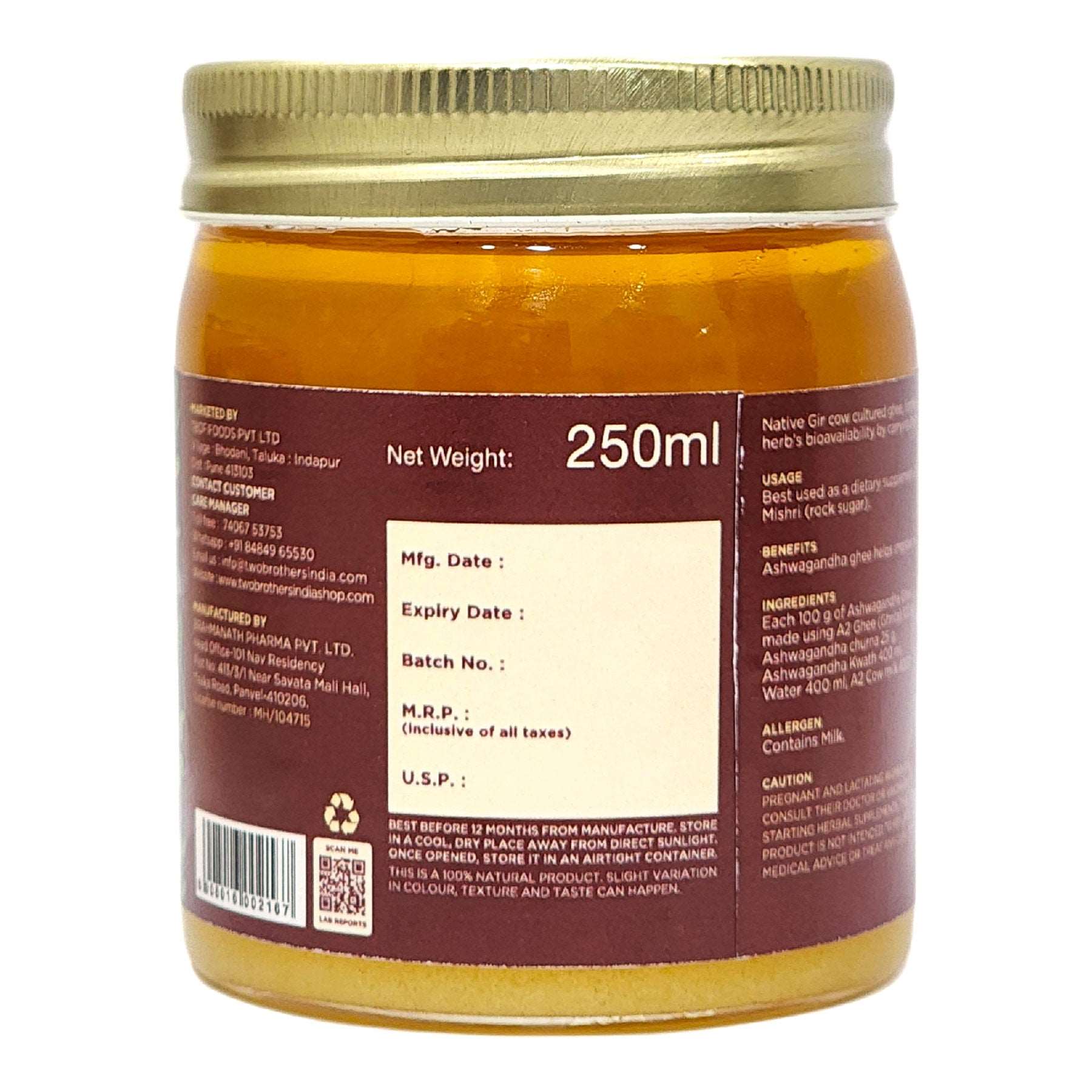 Ashwagandha Ghee, A2 Cultured 250g