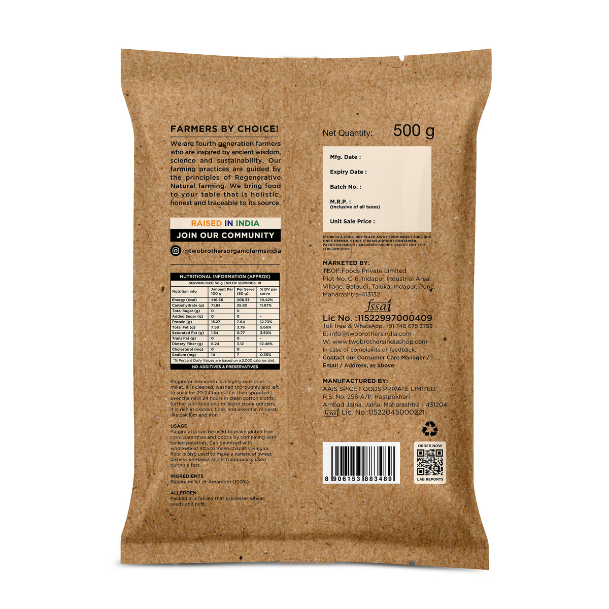 Sprouted Rajgira Atta (Sprouted Amaranth Flour), 1.10 lb